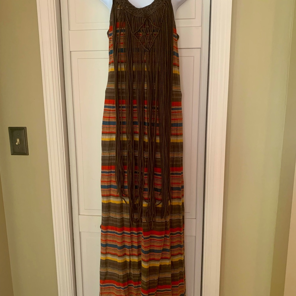 Ralph Lauren boho chic maxi dress with crocheted fringe from neckline